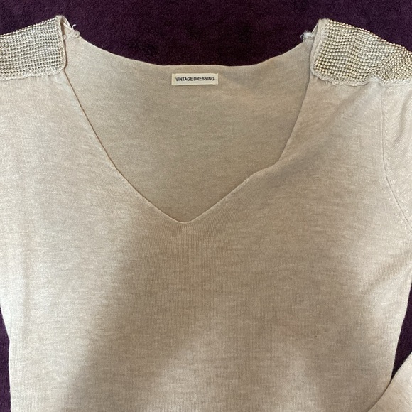 Vintage Dressing Cream Long Sleeve Top-Size Small/Medium - Picture 2 of 4